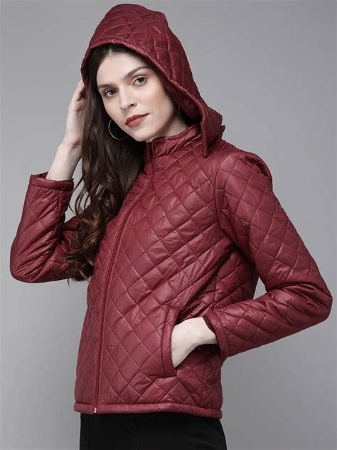 burgundy hooded jacket.